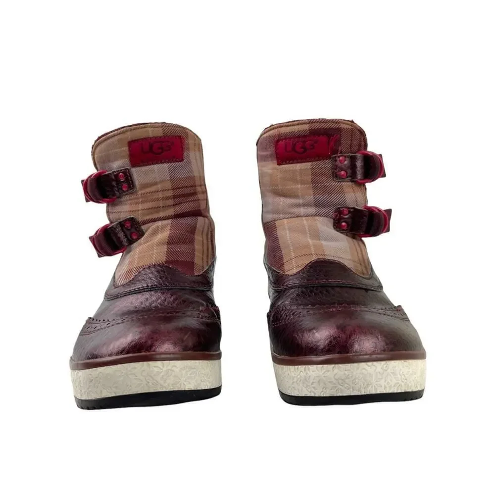 UGG Plaid Marrais Double Buckle Waterproof Lined Leather Upper Boots Womens 7